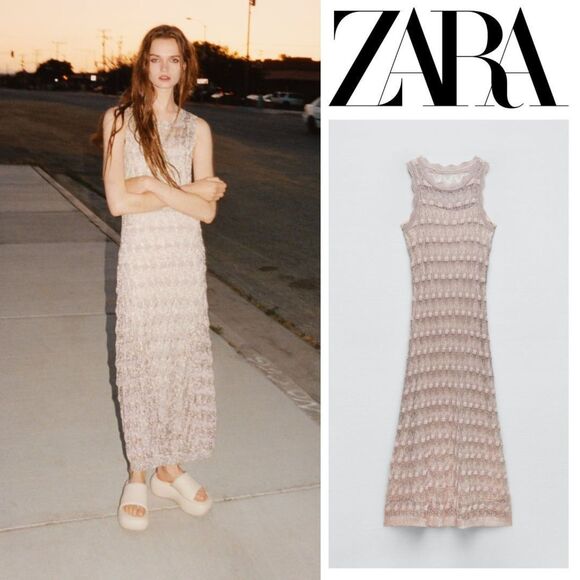 ZARA CROCHET METALLIC THREAD KNIT DRESS LIMITED EDITION - Picture 6 of 14
